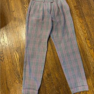 Women's Express cuffed Gray Plaid Dress Pants Trousers with Pink